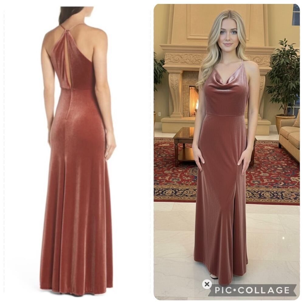 Jenny Yoo Sullivan Rose Velvet Cowl Neck Floor Length Designer Gown Size 4